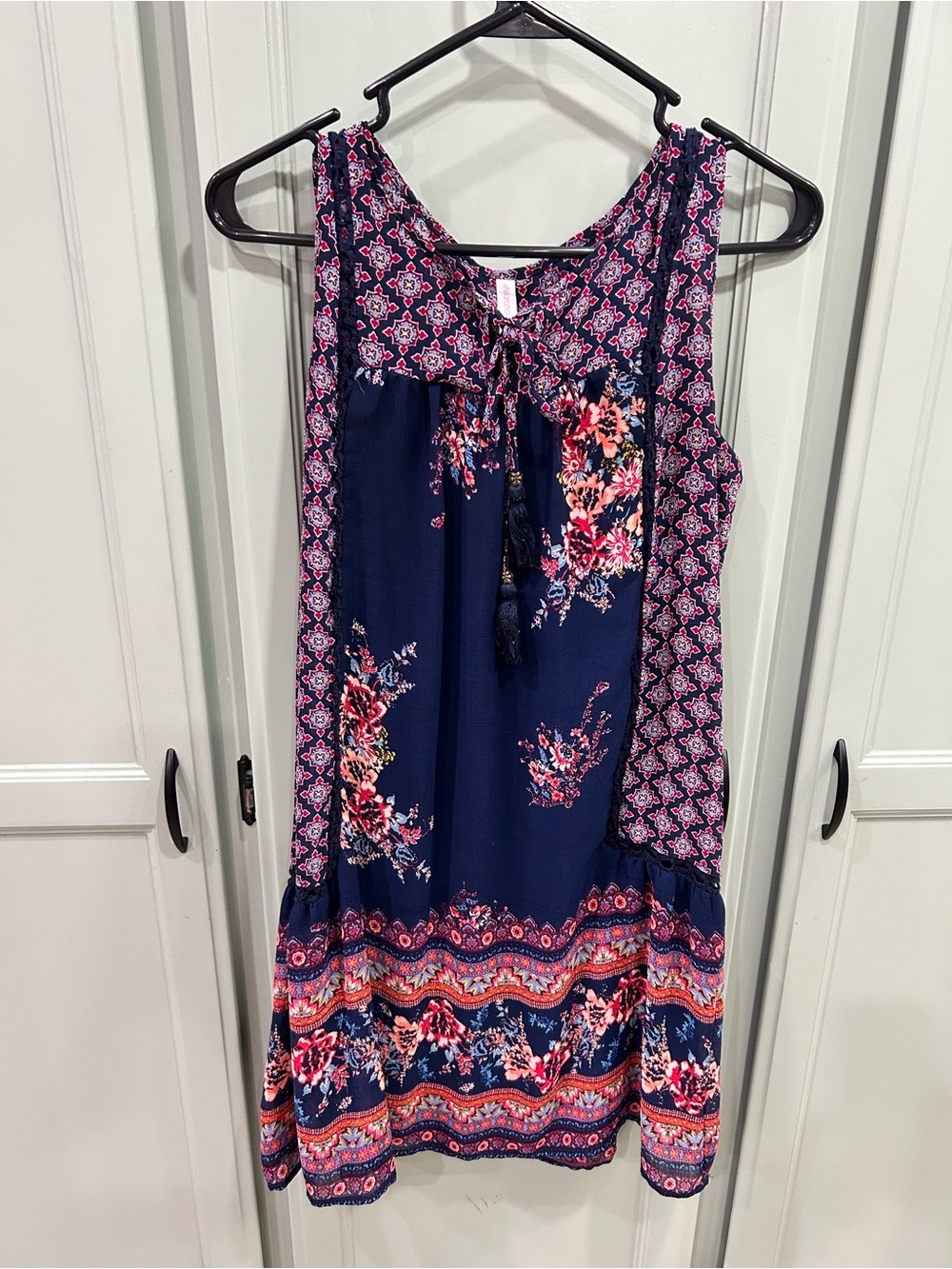 Navy Floral Tie-Front Sleeveless Sundress